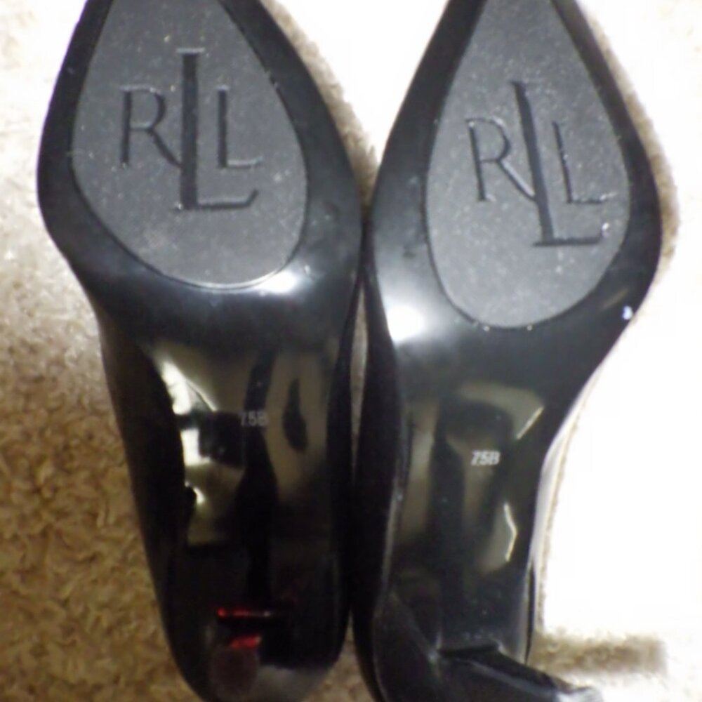 Ralph Lauren Black Leather High Heel Shoes Size 7.5 B D'orsay Heels Pre-Owned - Picture 7 of 7
